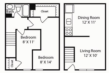 B1R - Two Bedroom / One Bath - 750 Sq.Ft.*