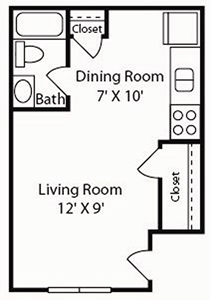 EFFR -  One Bedroom / One Bath - 348 Sq.Ft.*